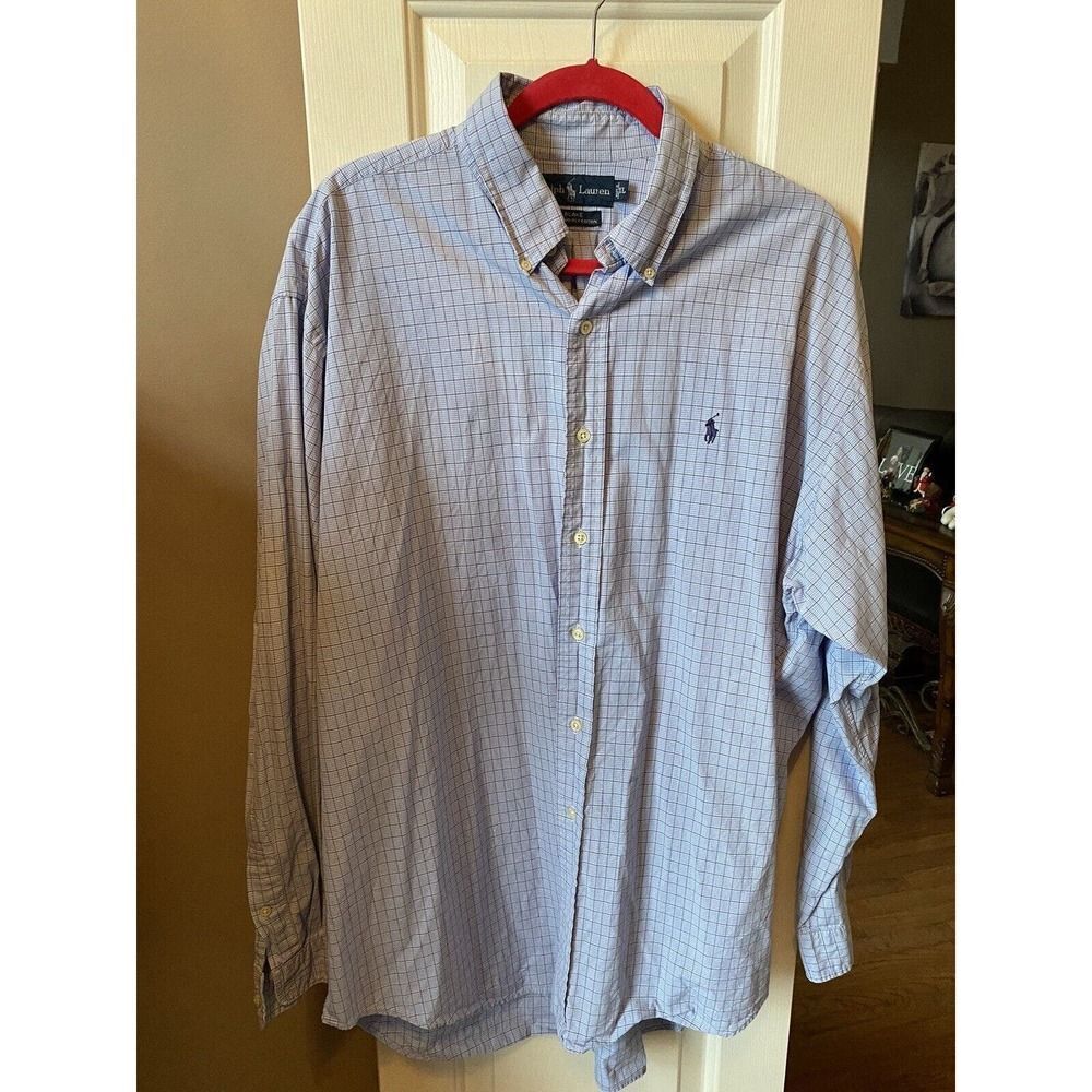Ralph Lauren Long Sleeve Men's Blake Plaid Blue Button Down Shirt Size XL